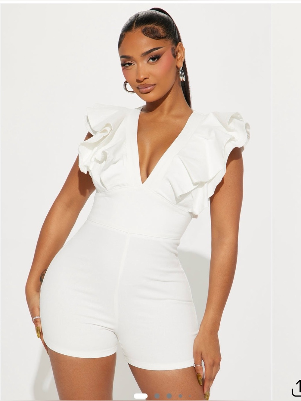 Fashion Nova NWT White denim romper. Length 31 inches. Pit to pit 17 inches. Bac - Picture 4 of 6